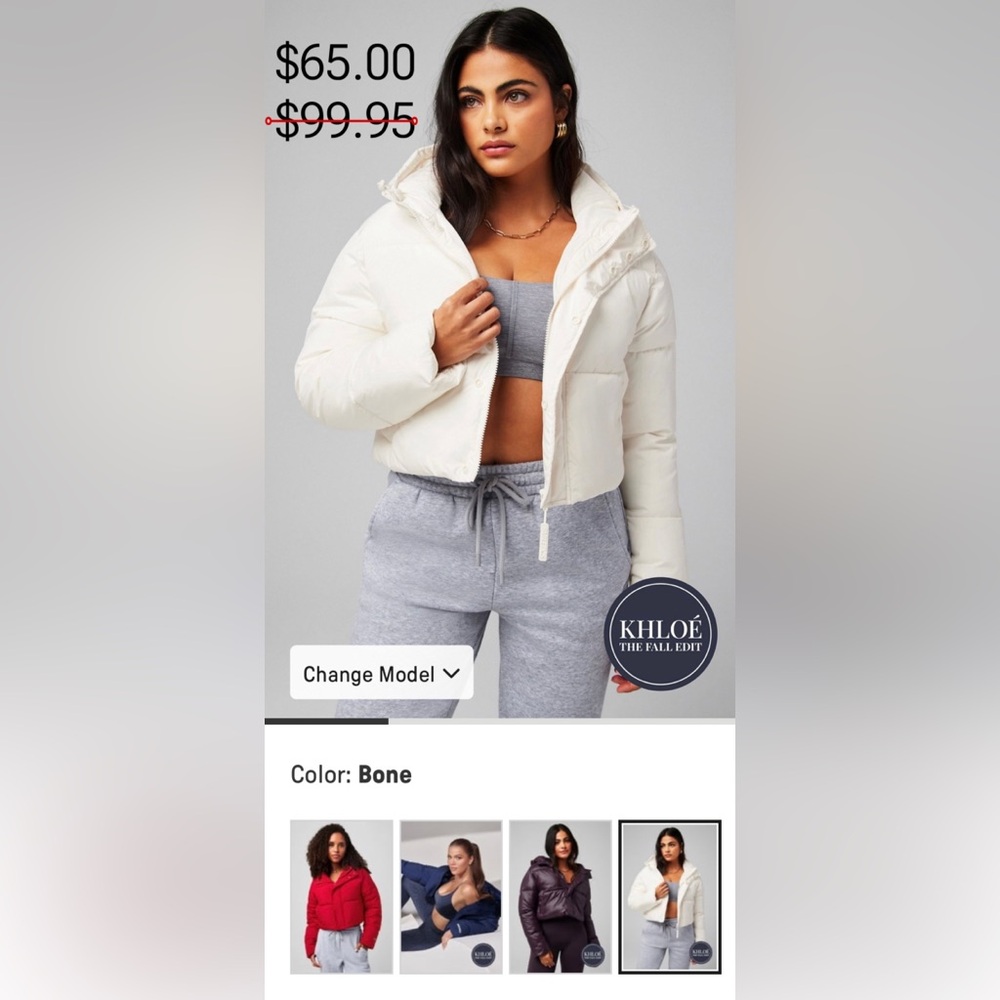 Fabletics Essential Cropped Hooded Puffer